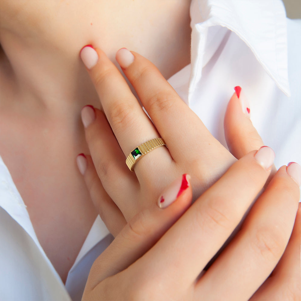 14K Gold Emerald Square Ring