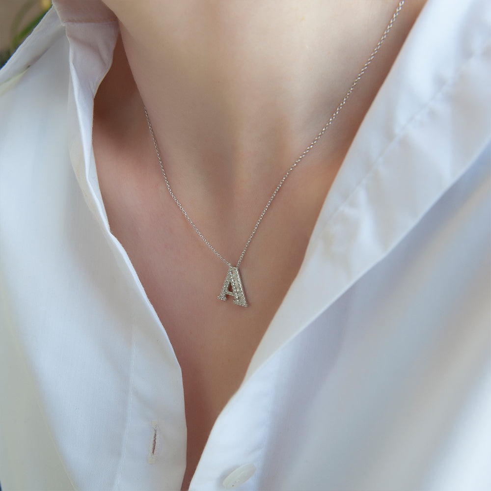 14K Gold Diamond Initial A Necklace