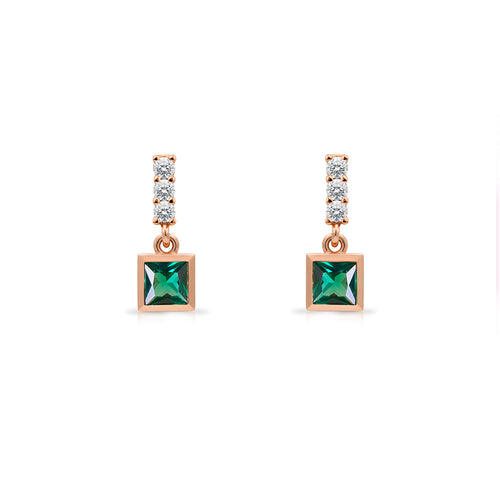 14K Gold Emerald Square Earrings