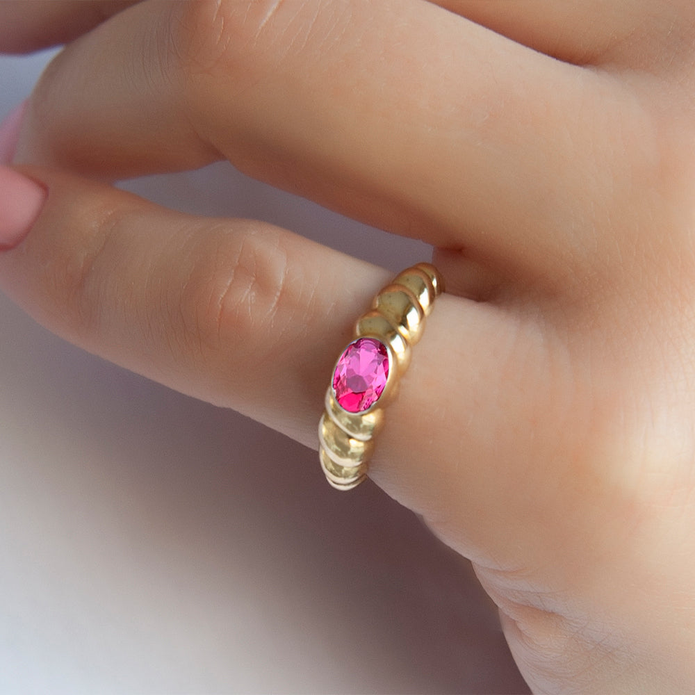 14K Gold Natural Pink Sapphire Bubble Ring