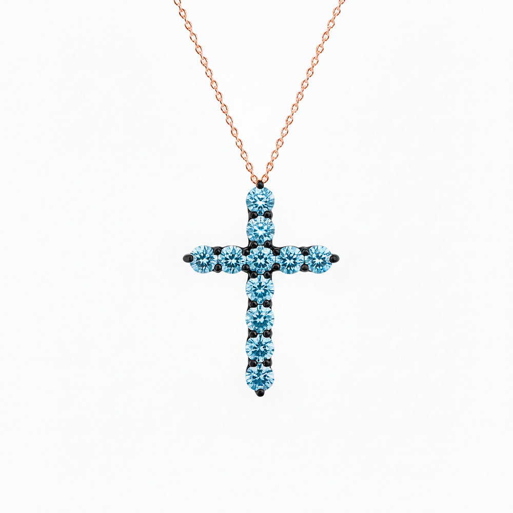 Aquamarine Cross Necklace / Christian Faith Jewelry
