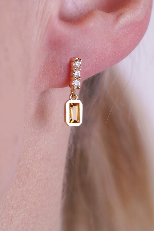 14K Gold Citrine Rectangular Earrings