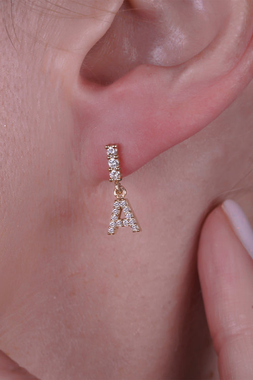 14K Gold Diamond Letter A Earring