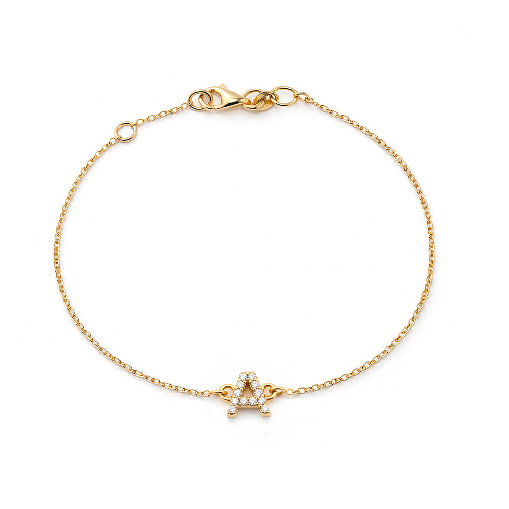 14K Gold Letter Bracelet / Initial A Diamond Bracelet