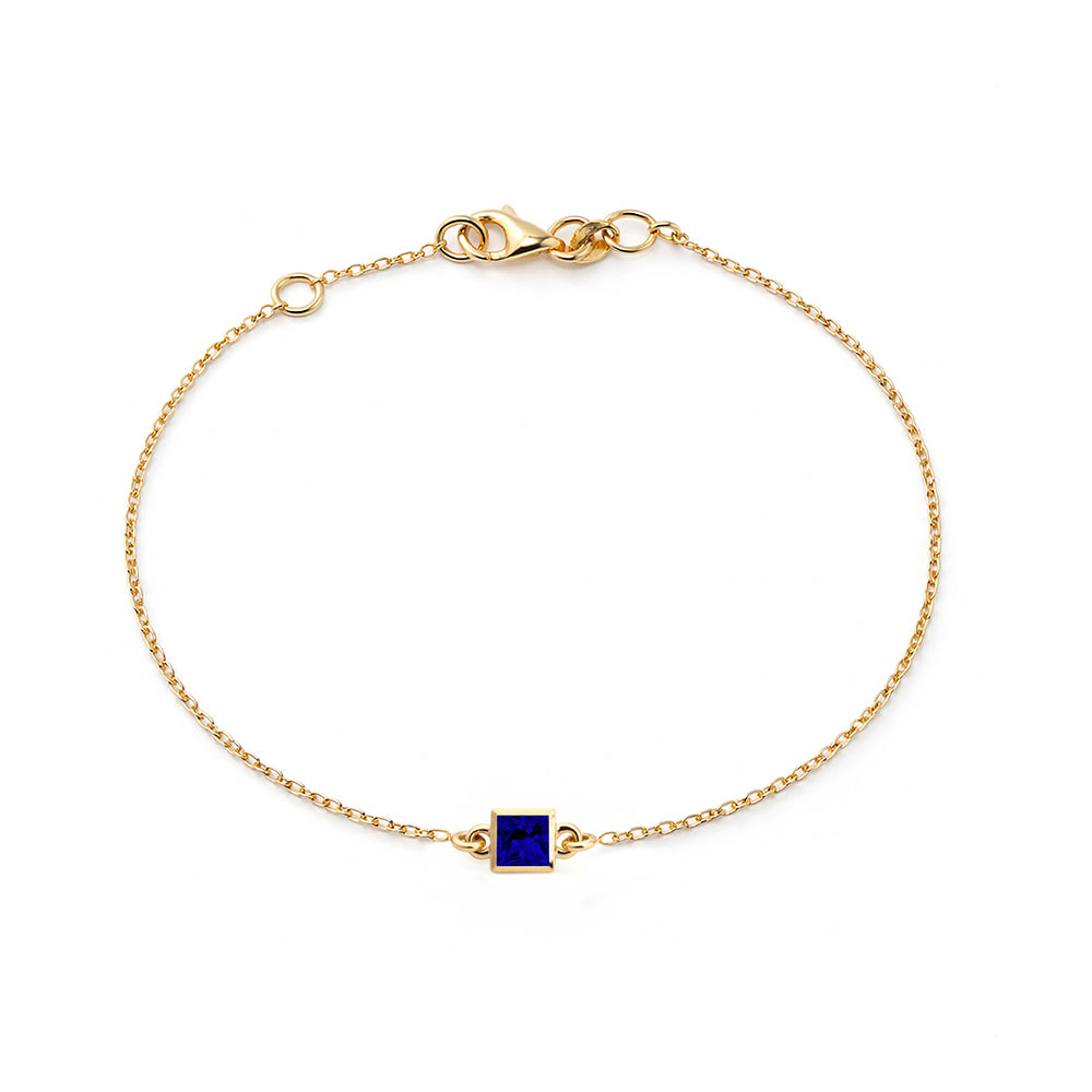 14K Gold Princess Cut Sapphire Bracelet, Birthday Gift