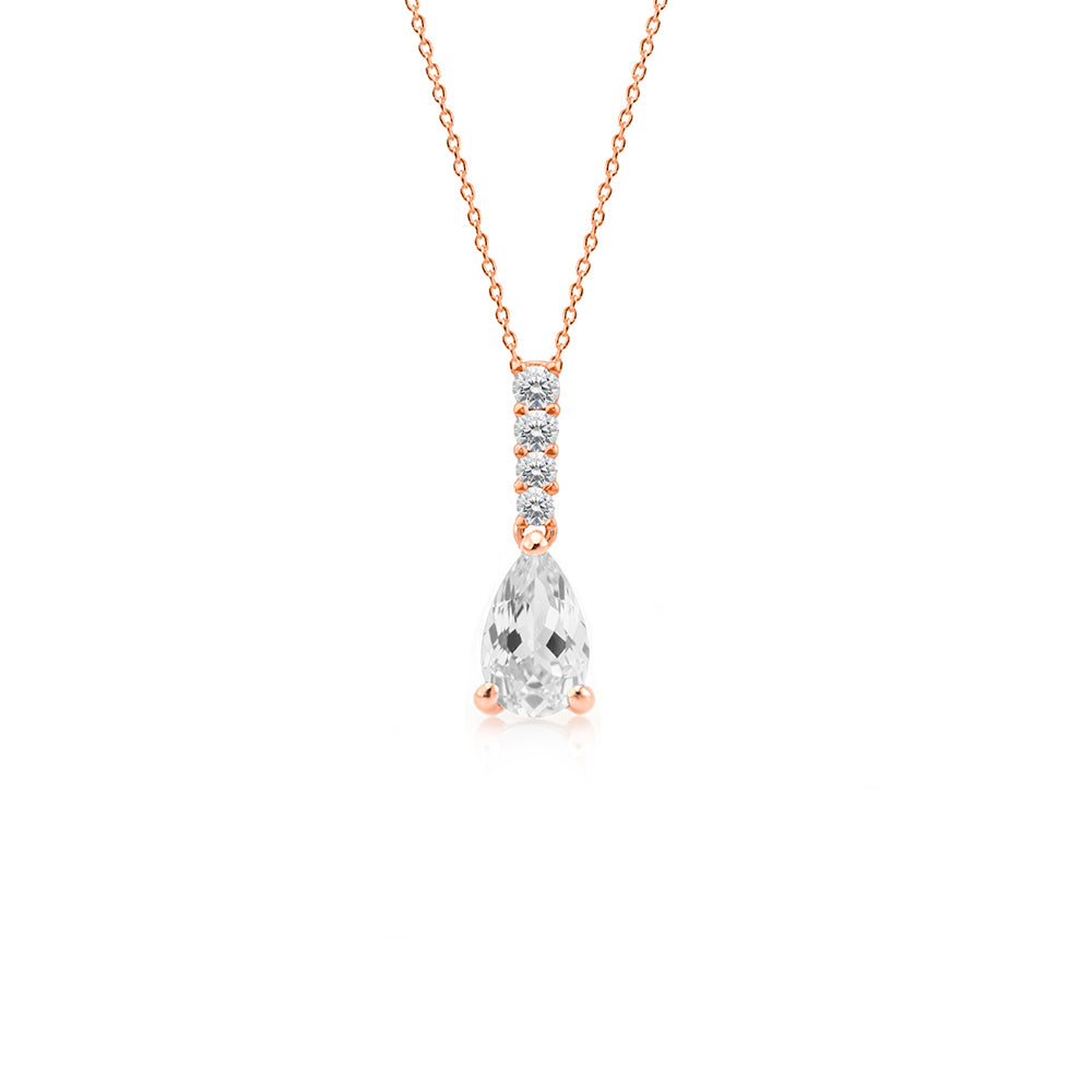 White Sapphire Pear Necklace, Birthday Gift for Her