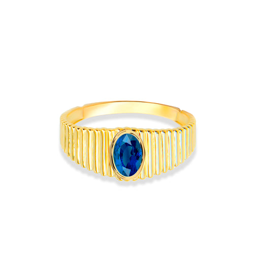 14K Solid Gold Ring with Oval Cut Blue Sapphire