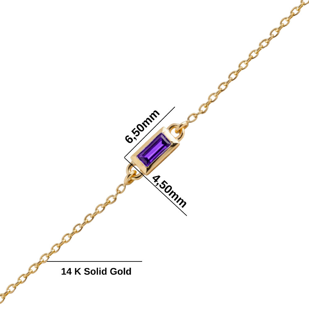 14K Gold Baguette Amethyst Bracelet
