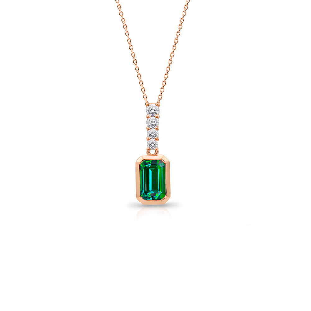 14K Gold Diamond Emerald Necklace