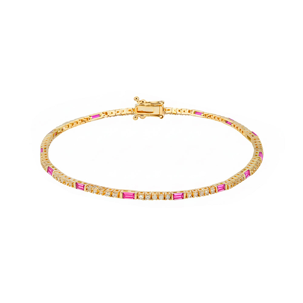 Natural Pink Sapphire Diamond Tennis Bracelet