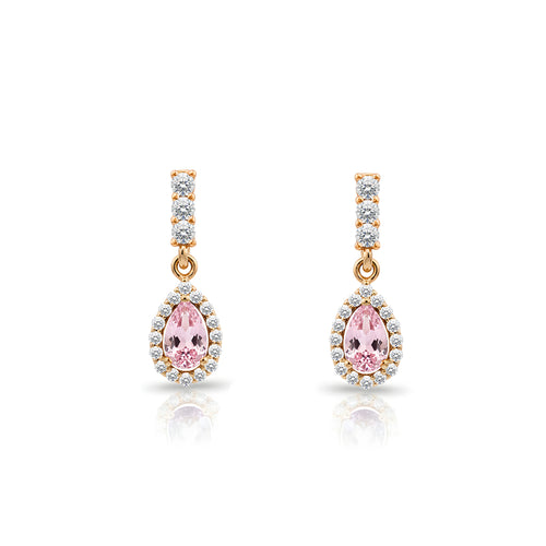 14K Gold Pink Sapphire Pear Cut Earrings