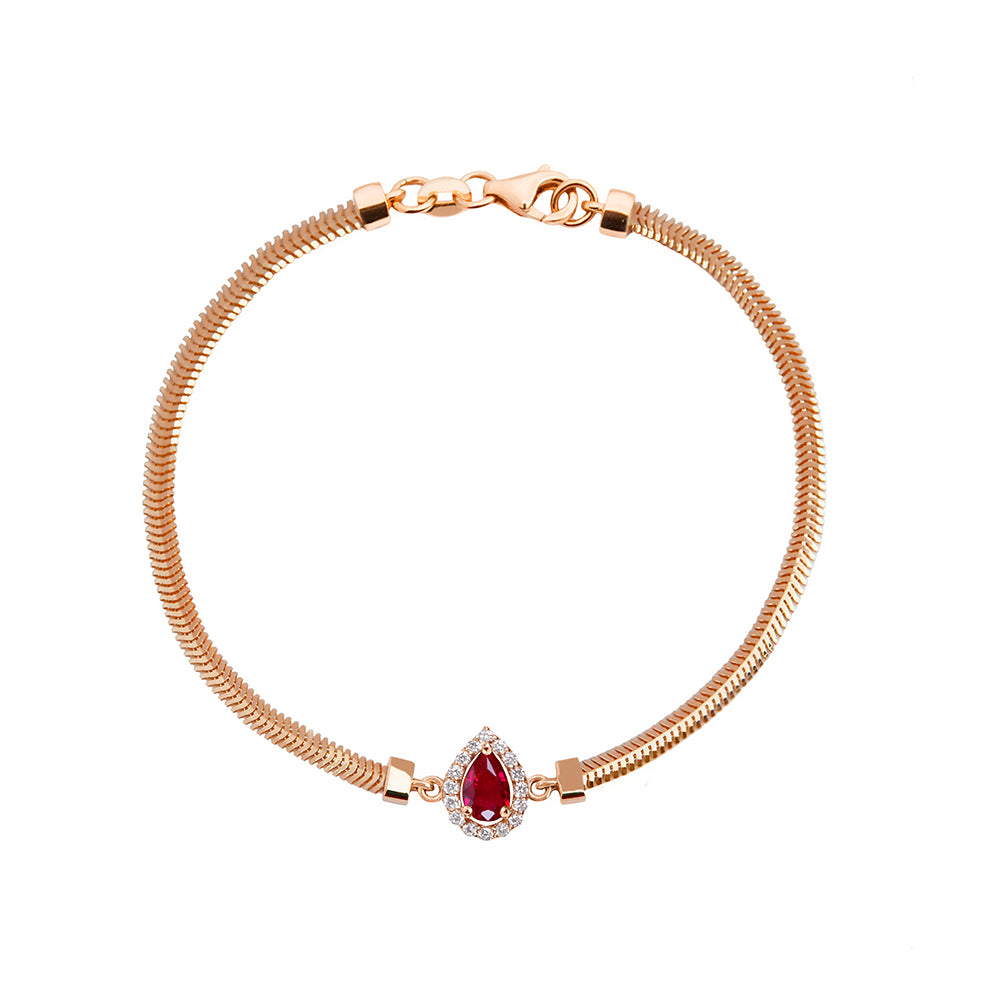 14K Gold Natural Ruby Diamond Bracelet / Pear Cut Red Gemstone