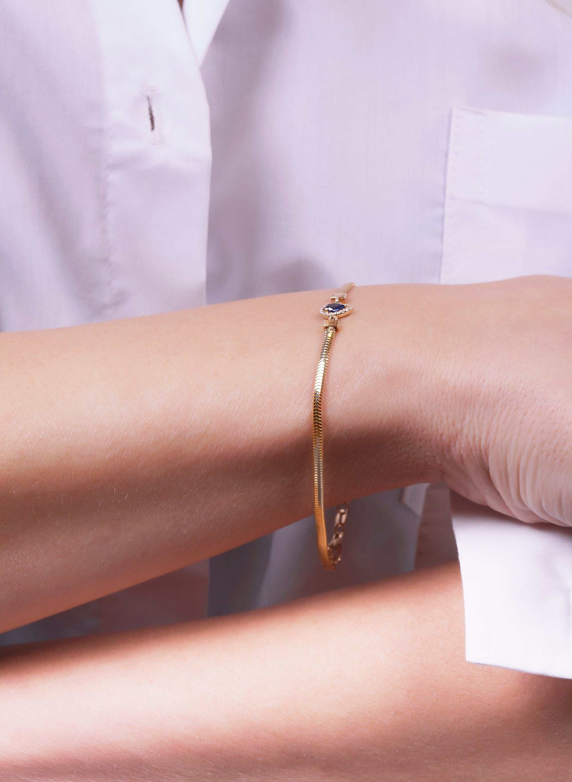14K Gold Pear Sapphire Bracelet / Anniversary Gift