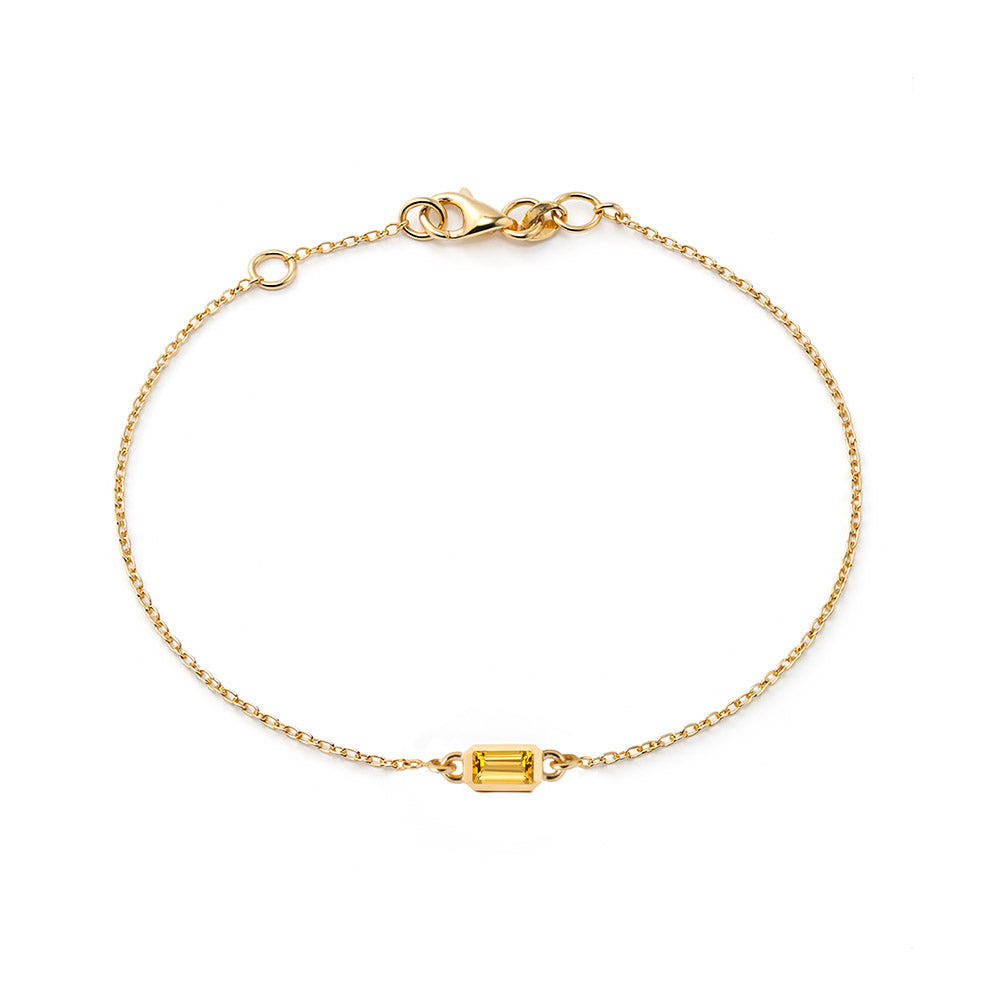 Natural Citrine Gold Bracelet, Handmade Baguette Bracelet
