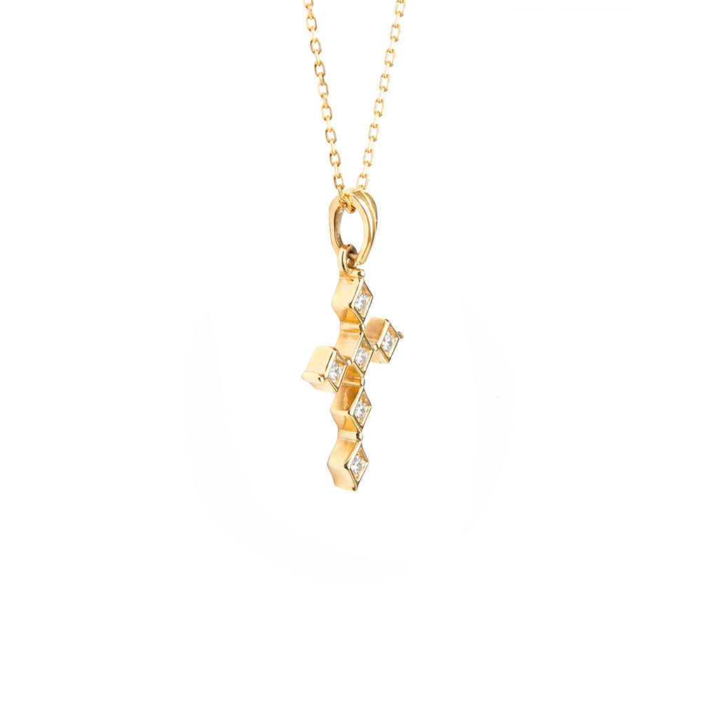 14K Gold Diamond Religious Necklace / Contemporary Christian Jewelry