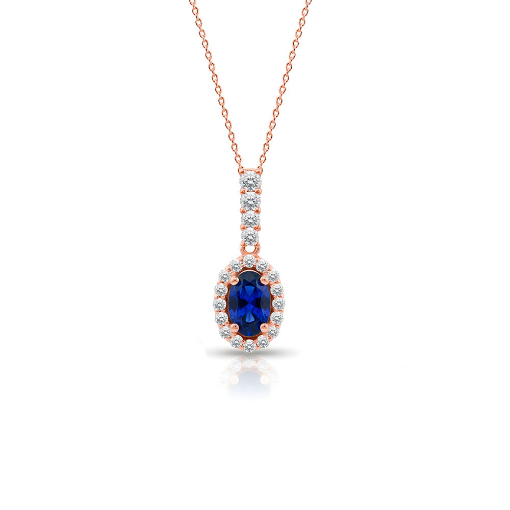 14K Gold Oval Sapphire Necklace, Bridal Necklace