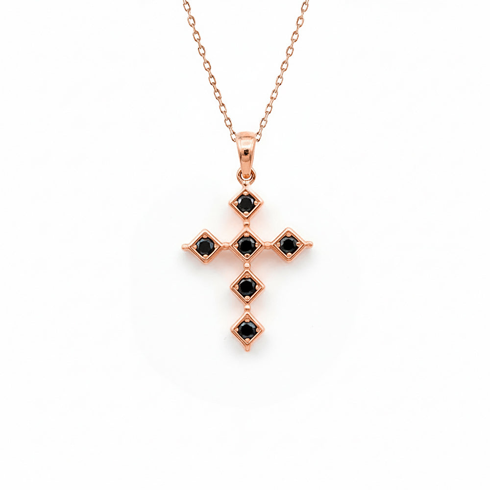 14K Gold Black Diamond Cross Necklace / Christian Jewelry Gift