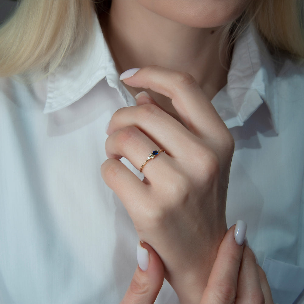 14K Solid Gold Oval Sapphire Ring