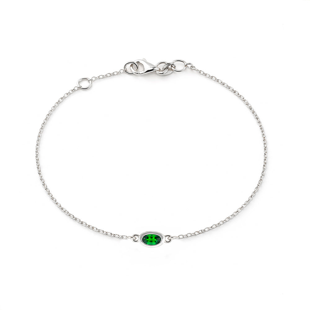 14K Gold Natural Oval Emerald Bracelet