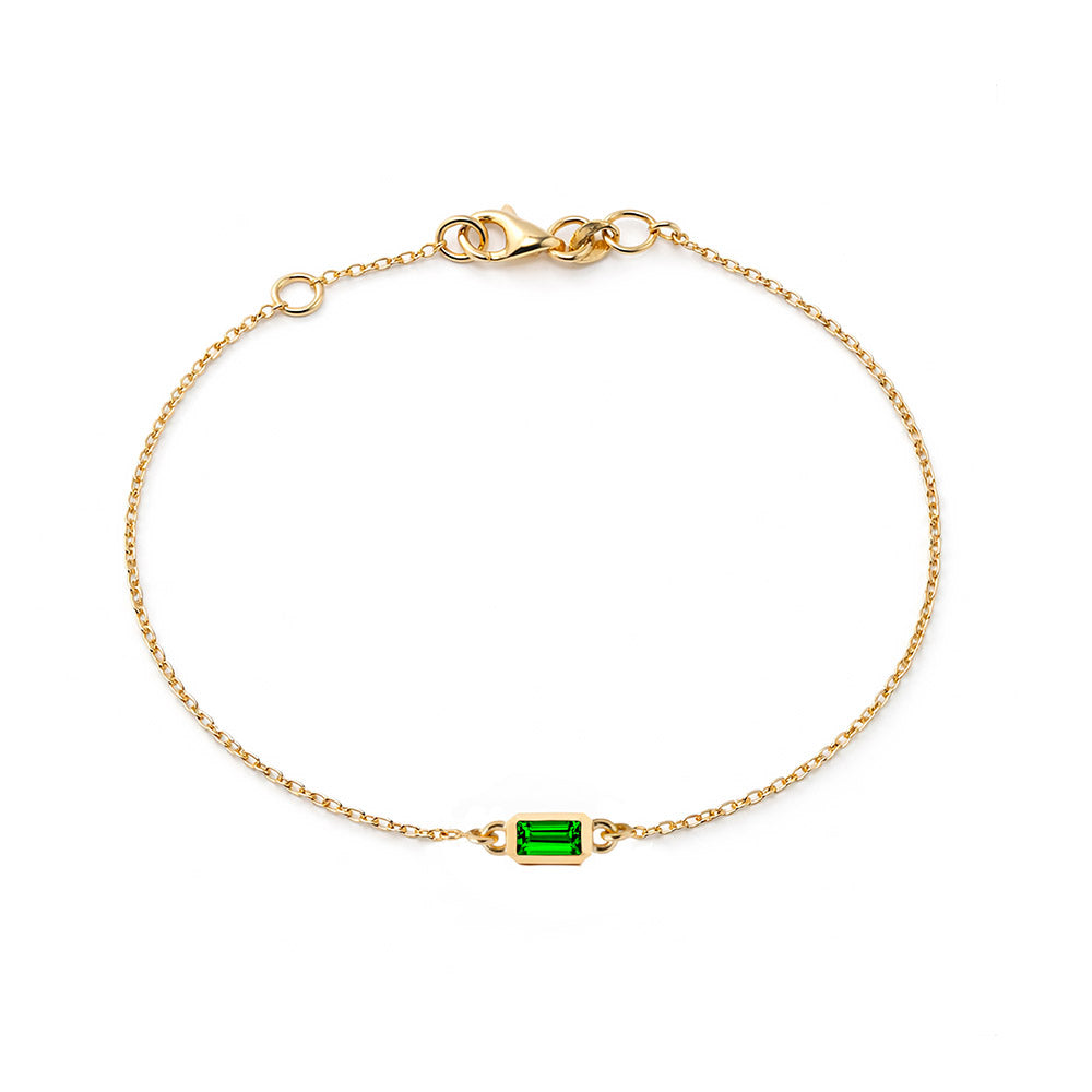 14K Gold Baguette Emerald Chain Bracelet