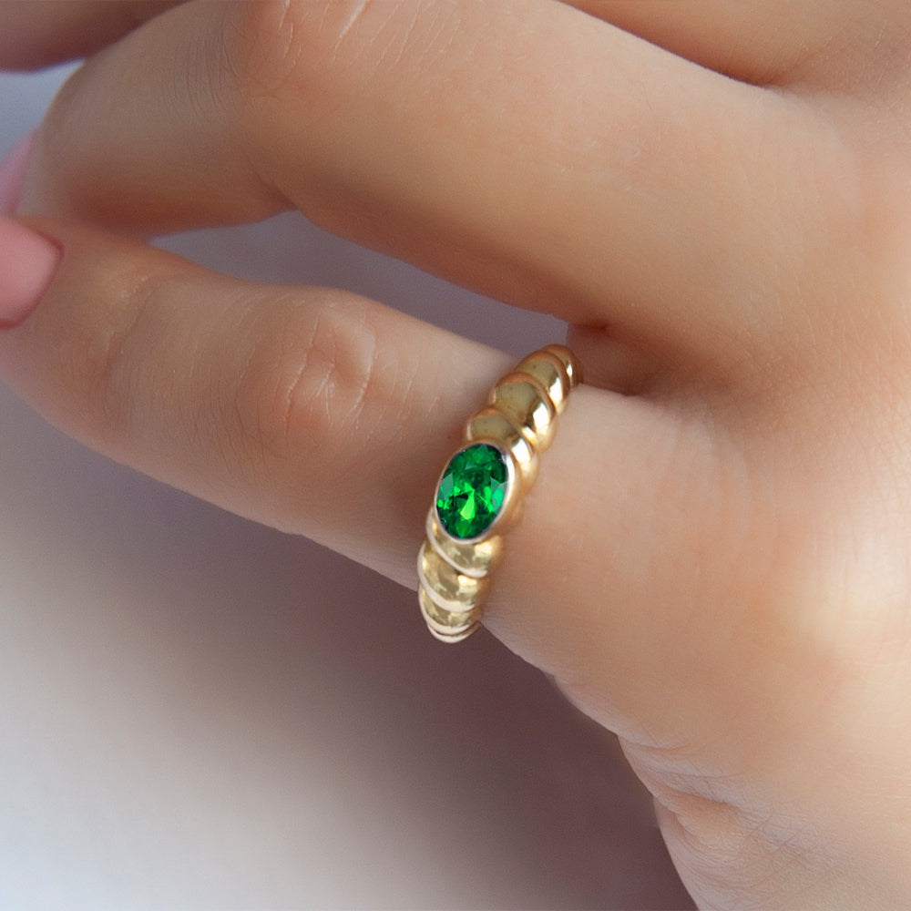 14K Gold Natural Emerald Bubble Ring