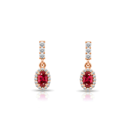 14K Gold Ruby Oval Earrings