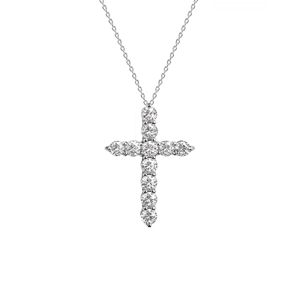 14K Gold Diamond Cross Necklace / Round Diamond Cross Pendant
