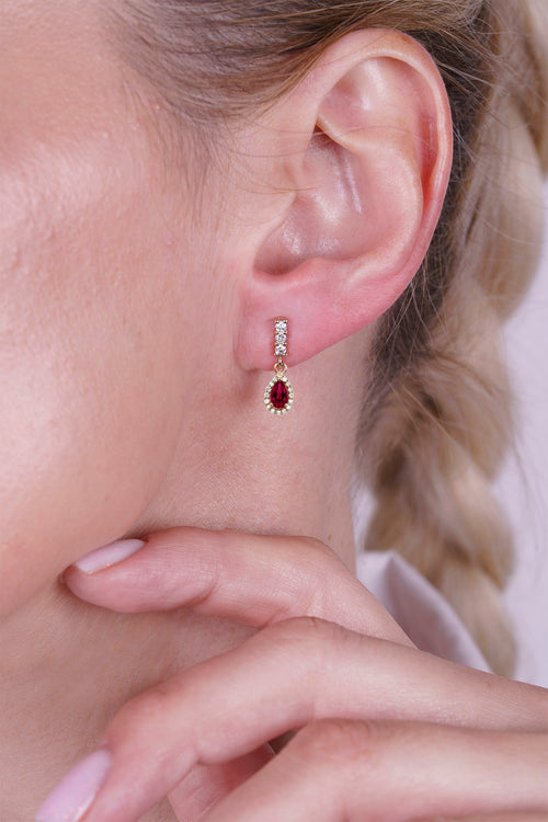 14K Gold Ruby Pear Cut Earrings