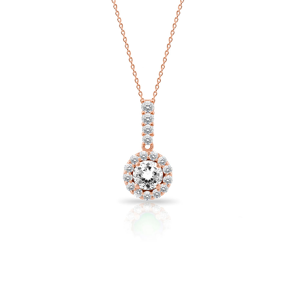 White Sapphire Bridal Necklace, Diamond Round Necklace