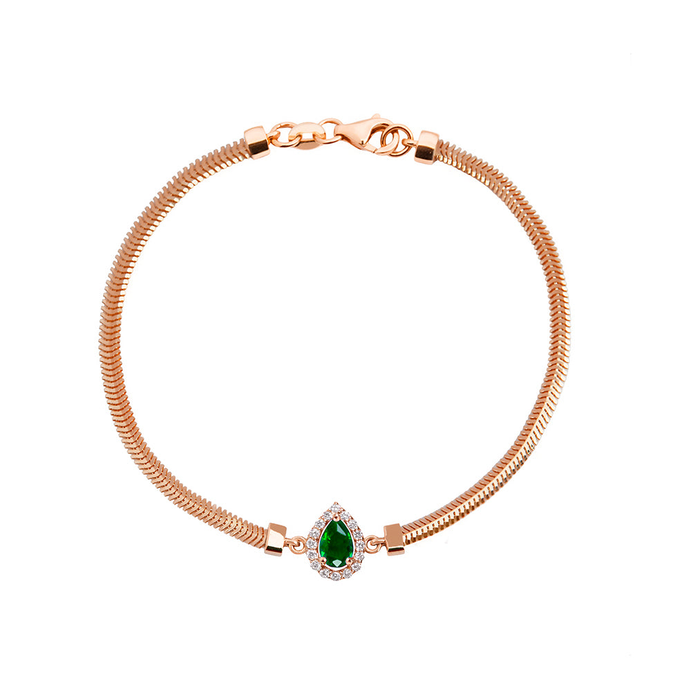 Pear Emerald Diamond Bracelet / May Birthstone Jewelry