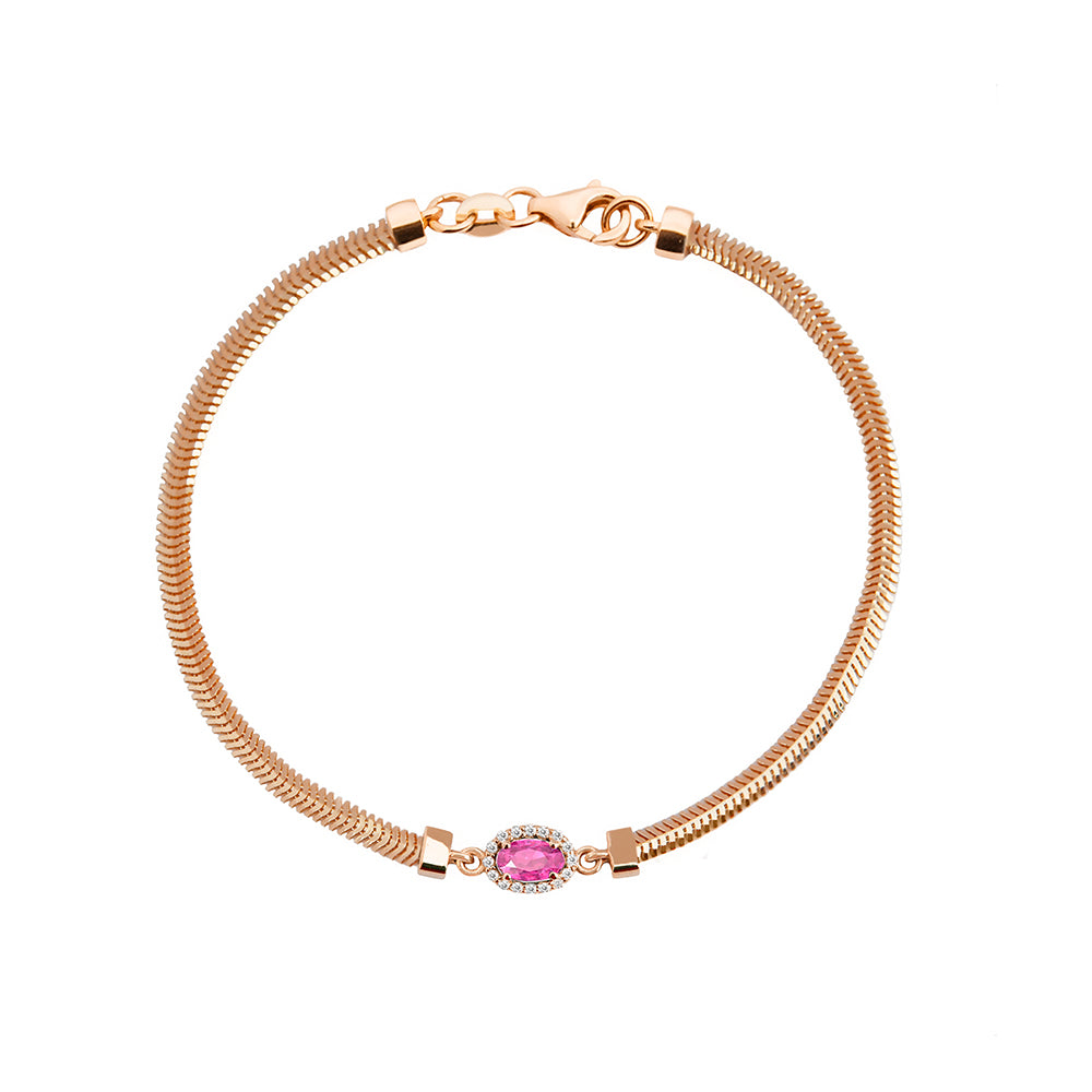14K Gold Oval Pink Sapphire Diamond Bracelet
