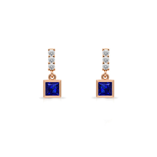 14K Gold Sapphire Square Earrings
