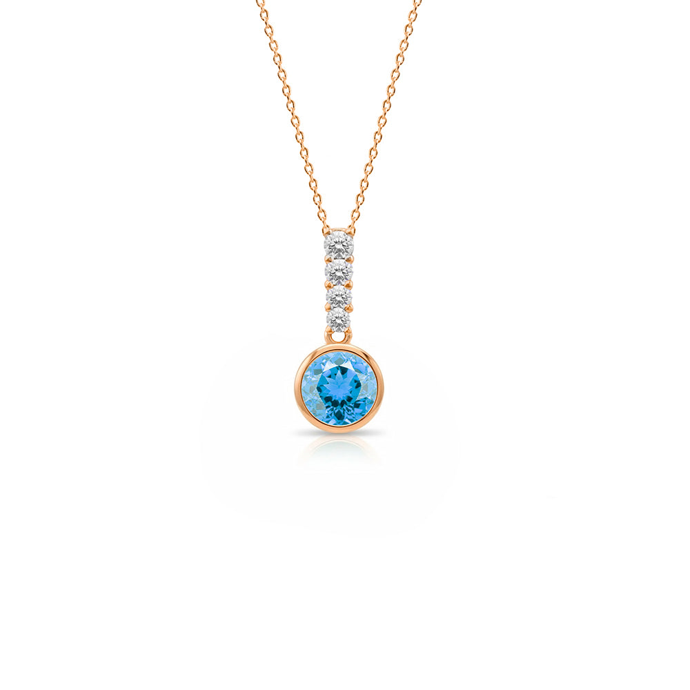14K Gold Round Aquamarine Diamond Necklace
