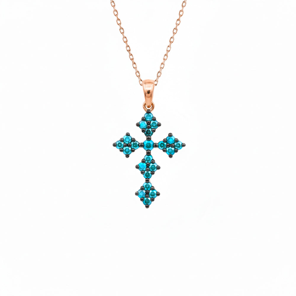 Natural Aquamarine Cross Pendant Necklace