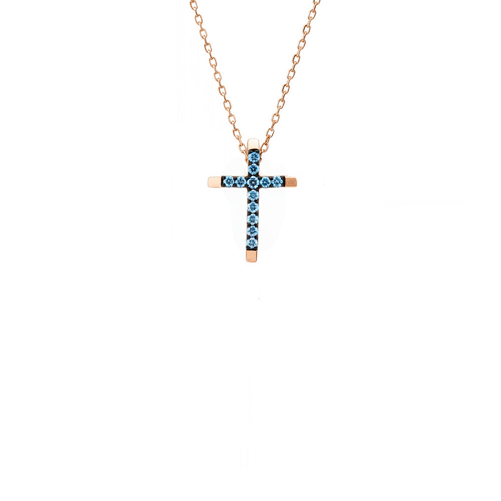 Minimalist Gold Aquamarine Cross Necklace