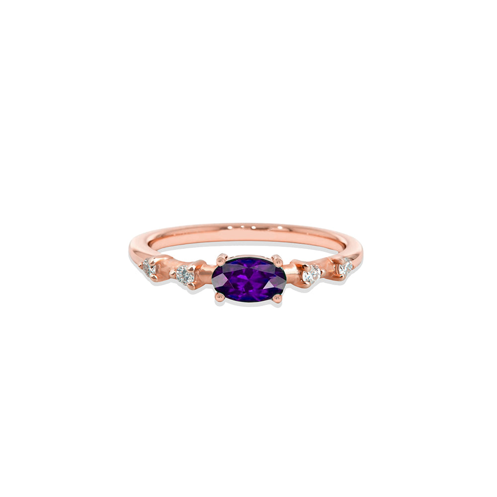14K Gold Amethyst Diamond Ring / East West Amethyst Ring