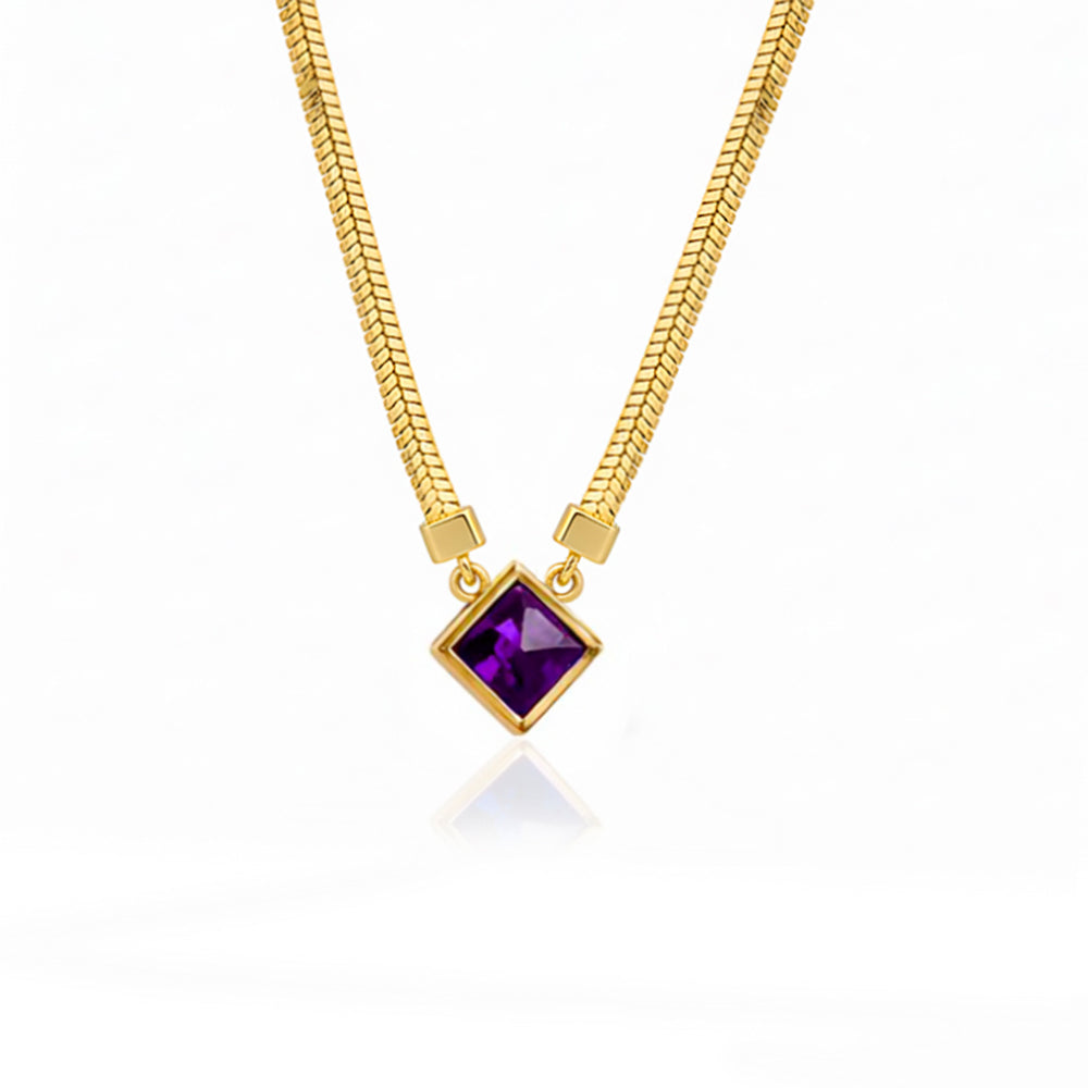 Amethyst Princess Cut Pendant Necklace