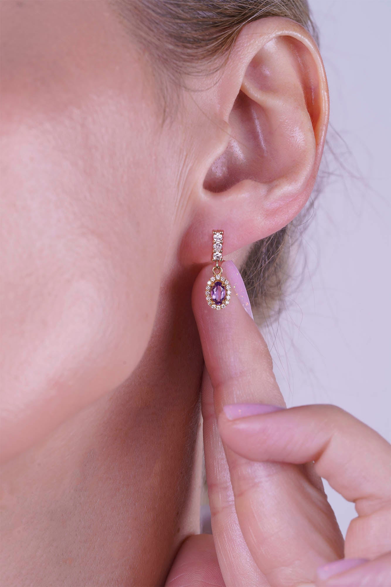 14K Gold Amethyst Oval Earrings