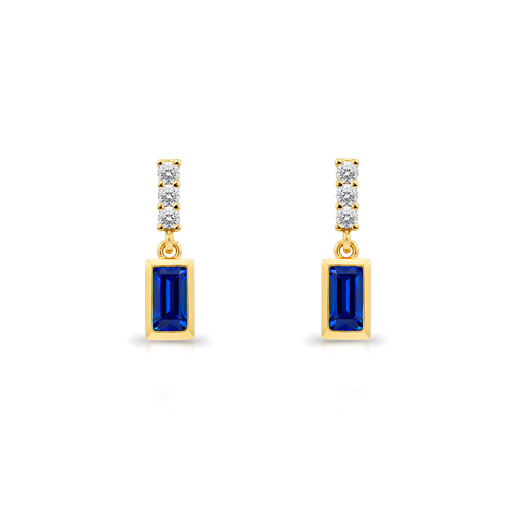 14K Gold Blue Sapphire Baguette Earrings