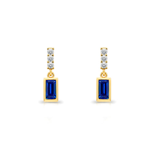 14K Gold Blue Sapphire Baguette Earrings