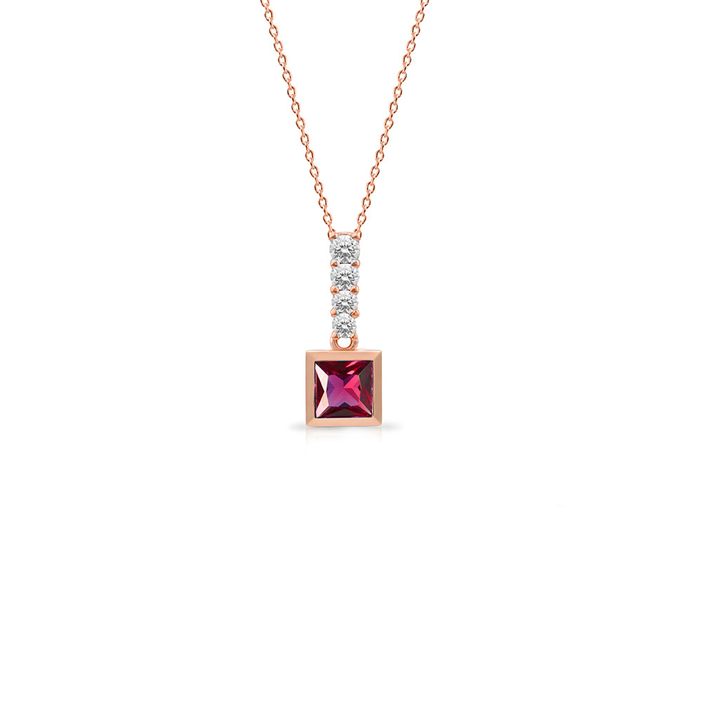 14K Gold Square Cut Ruby Necklace
