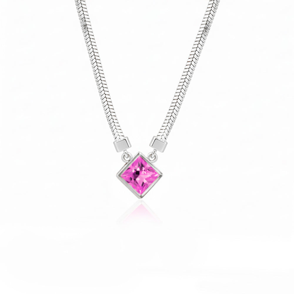 14K Gold Princess Cut Pink Sapphire Pendant, Anniversary Gift