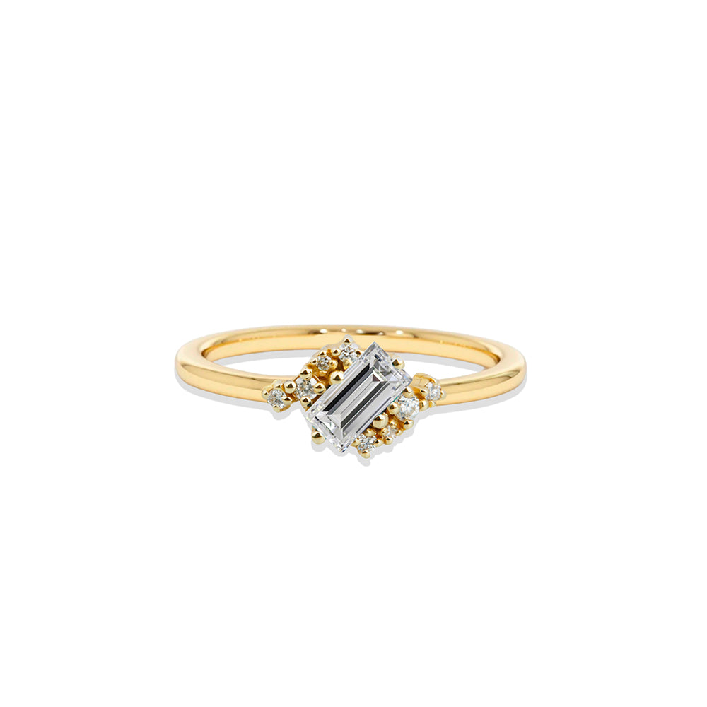 14K Gold Art Deco White Sapphire Ring