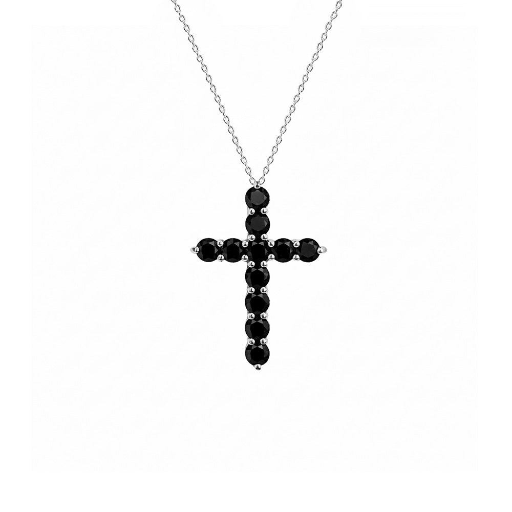 14K Gold Black Diamond Cross Pendant