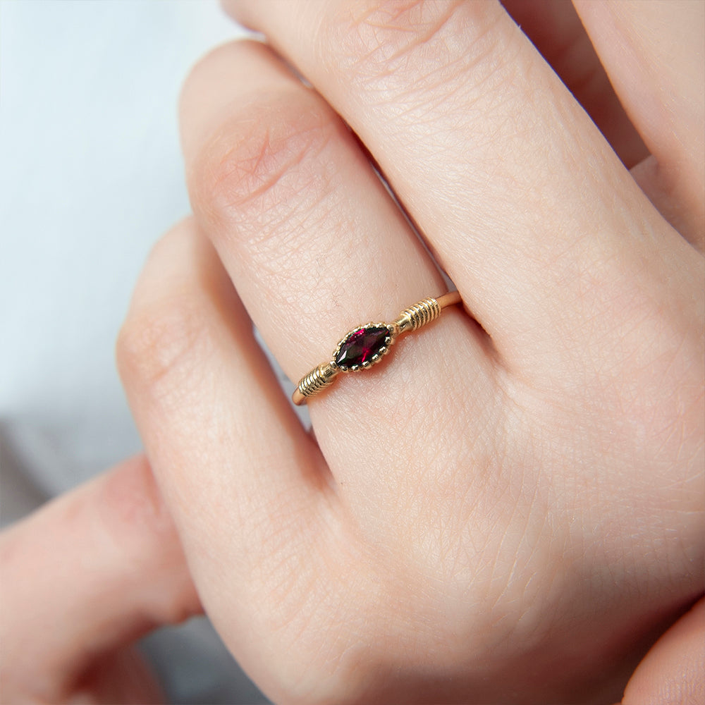 14K Gold Marquise Ruby Ring / Birthday Gift