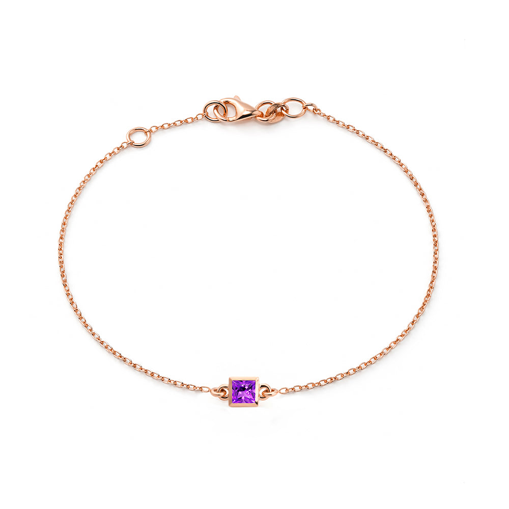 14K Gold Princess Cut Amethyst Bracelet