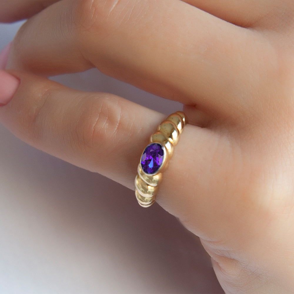 14K Gold Natural Amethyst Bubble Ring
