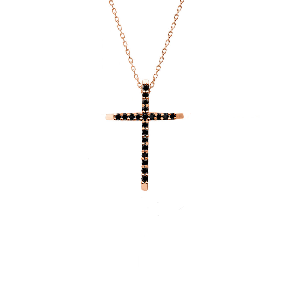 14K Gold Black Diamond Cross Necklace / Gold Faith Pendant