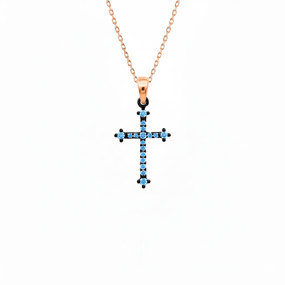 14K Gold Aquamarine Cross Necklace / Christian Necklace