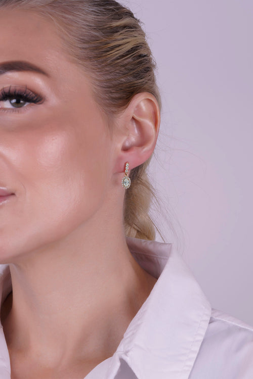 14K Gold White Sapphire Oval Earrings